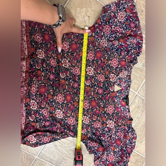 Lucky Brand Boho Floral Top Size Large Ruffle Sleeve Romantic Peasant Blouse - Picture 12 of 12